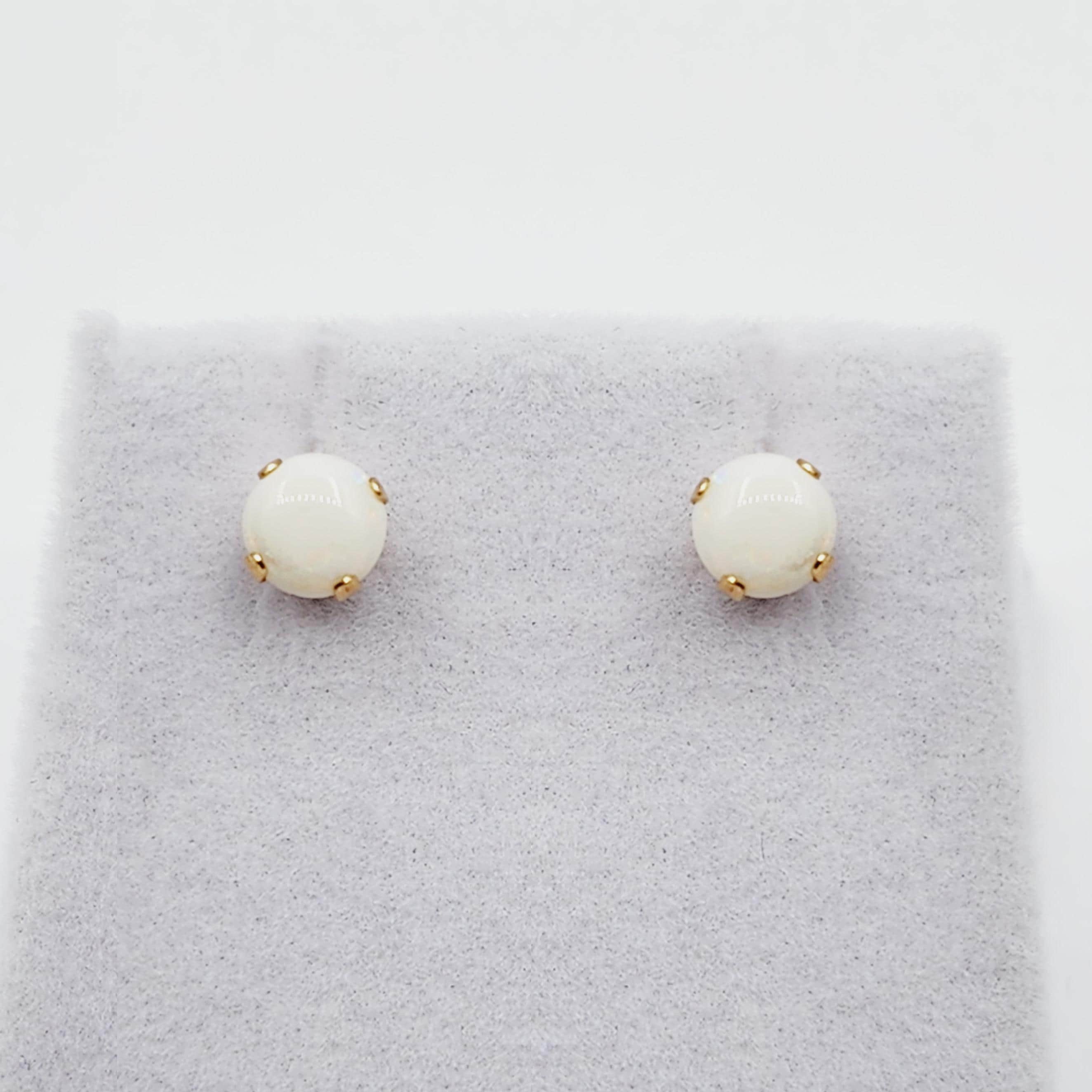 Gold Opal Stud Earrings, 10K Yellow Gold Opal 5x5mm Stud Earrings, October Birthstone, Opal Earrings,  Handmade Earrings
