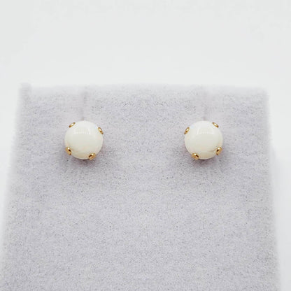 Gold Opal Stud Earrings, 10K Yellow Gold Opal 5x5mm Stud Earrings, October Birthstone, Opal Earrings,  Handmade Earrings