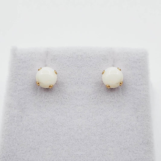 Gold Opal Stud Earrings, 10K Yellow Gold Opal 5x5mm Stud Earrings, October Birthstone, Opal Earrings,  Handmade Earrings