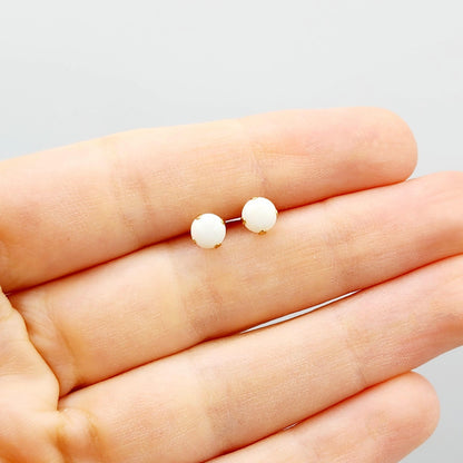 Gold Opal Stud Earrings, 10K Yellow Gold Opal 5x5mm Stud Earrings, October Birthstone, Opal Earrings,  Handmade Earrings