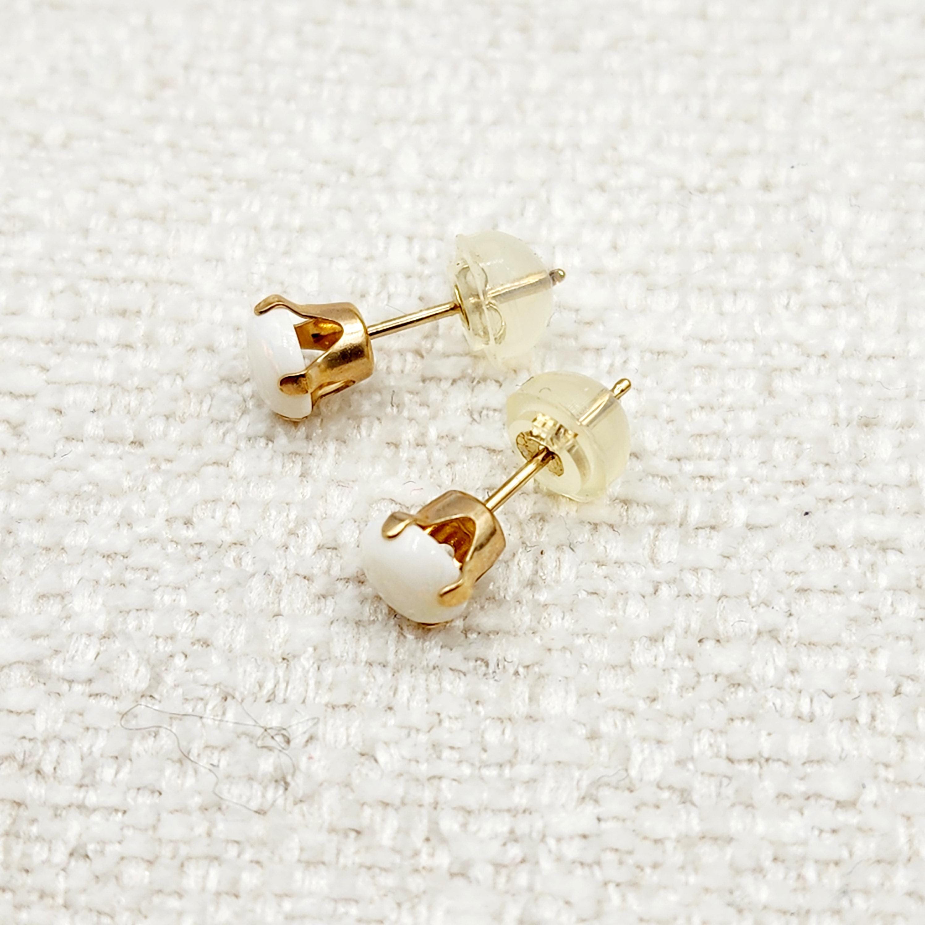 14K Yellow Gold Opal Stud Earrings, October Birthstone 5x5mm