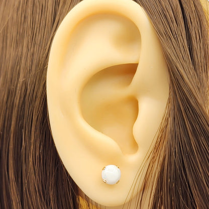 14K Yellow Gold Opal Stud Earrings, October Birthstone 5x5mm