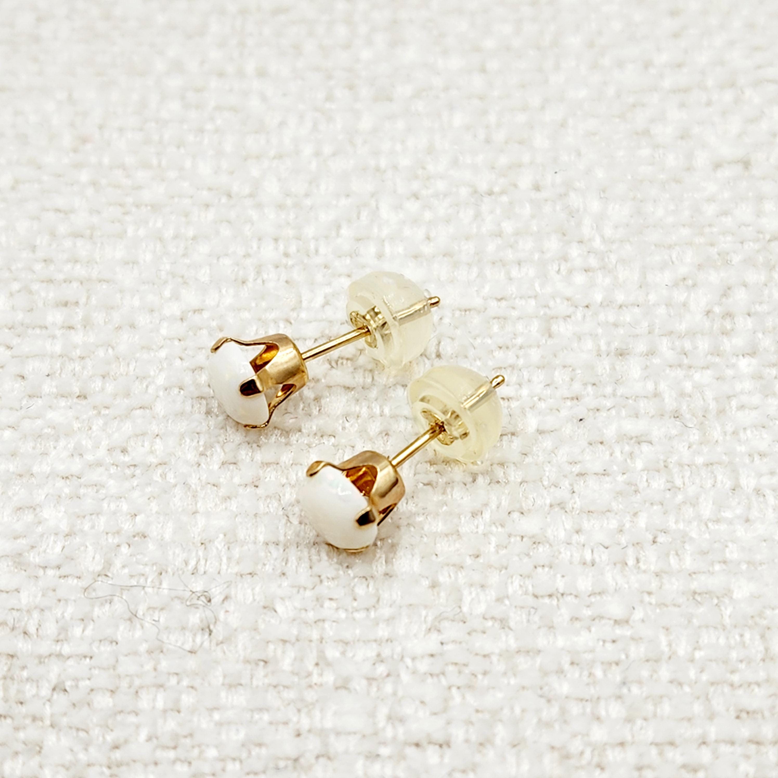 Gold Opal Stud Earrings, 10K Yellow Gold Opal 5x5mm Stud Earrings, October Birthstone, Opal Earrings,  Handmade Earrings