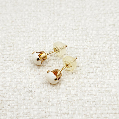 14K Yellow Gold Opal Stud Earrings, October Birthstone 5x5mm