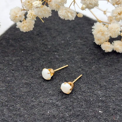 Gold Opal Stud Earrings, 10K Yellow Gold Opal 5x5mm Stud Earrings, October Birthstone, Opal Earrings,  Handmade Earrings