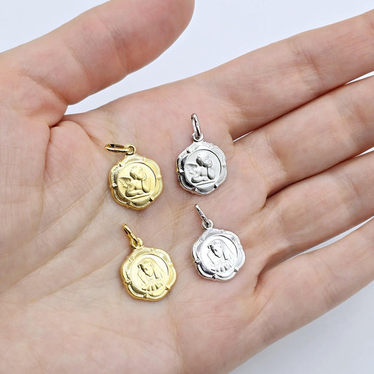 10K Gold Virgin Mary or Guardian Angel design Charm Pendant, Birthday Gift, Valentines Gift, Gold Coin Necklace, Memorial Gifts