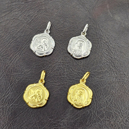 10K Gold Virgin Mary or Guardian Angel design Charm Pendant, Birthday Gift, Valentines Gift, Gold Coin Necklace, Memorial Gifts
