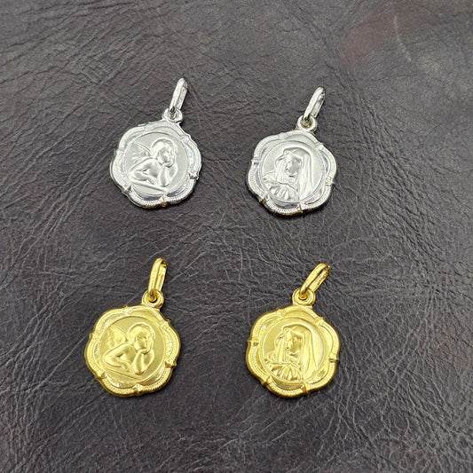 10K Gold Virgin Mary/Guardian Angel Medallion Pendant, Religious Charm