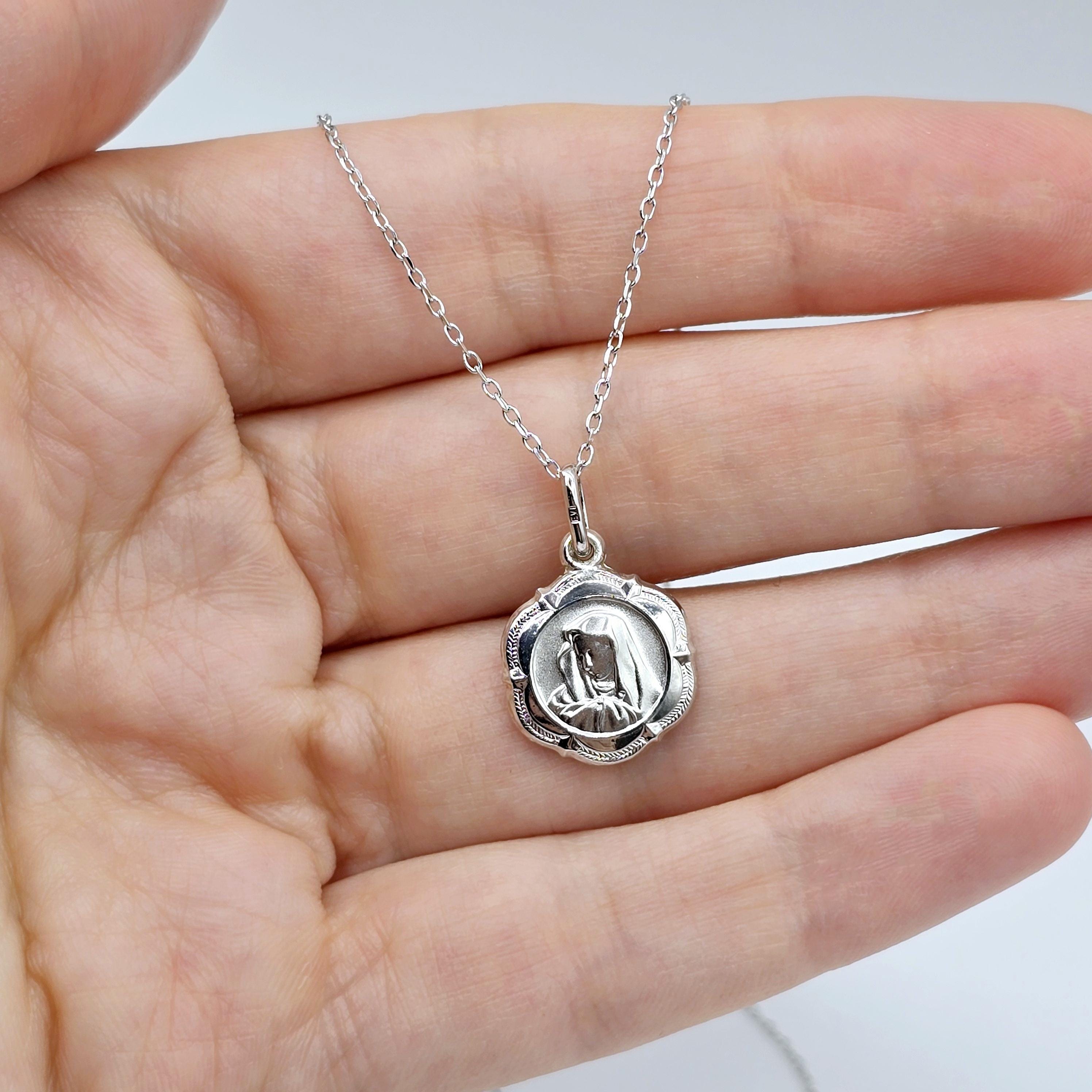 10K Gold Virgin Mary or Guardian Angel design Charm Pendant, Birthday Gift, Valentines Gift, Gold Coin Necklace, Memorial Gifts