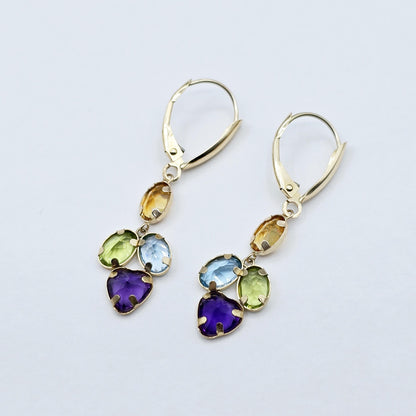 10K Yellow Gold Natural Gemstones Drop Earrings, Lever Back Drop Earrings for Women, Gift For Wife