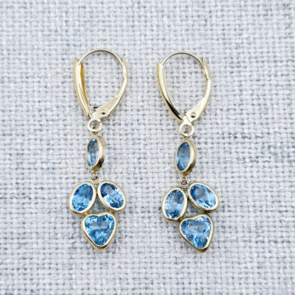 10K Yellow Gold Natural Gemstones Drop Earrings, Lever Back Drop Earrings for Women, Gift For Wife