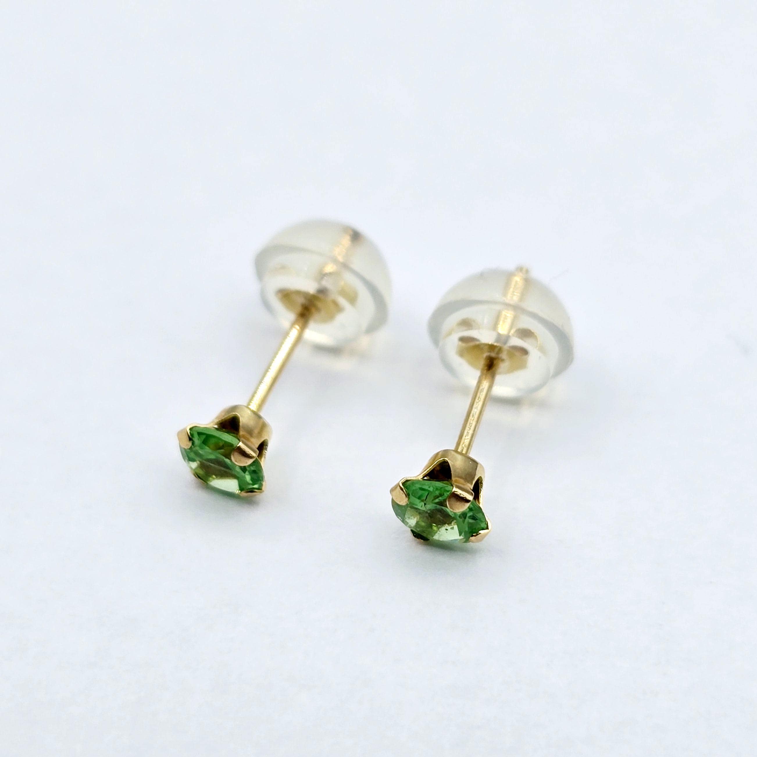 Gold Genuine Gemstone Stud Earrings,  Solid Gold Round Natural Birthstone 4mm Stud Earrings, Birthstone Earrings, Gift for Women