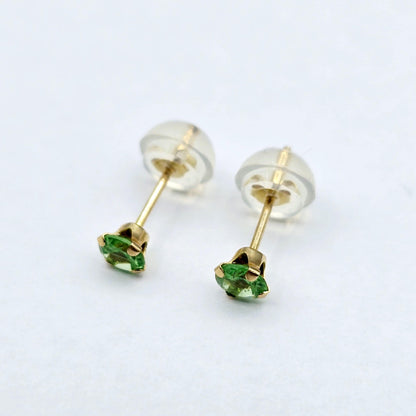 Gold Genuine Gemstone Stud Earrings,  Solid Gold Round Natural Birthstone 4mm Stud Earrings, Birthstone Earrings, Gift for Women