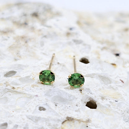 Gold Genuine Gemstone Stud Earrings,  Solid Gold Round Natural Birthstone 4mm Stud Earrings, Birthstone Earrings, Gift for Women