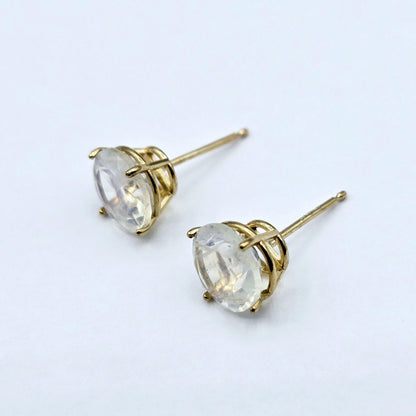 10K Gold Moonstone 7x7mm Stud Earrings, 10K Yellow Gold Genuine Moonstone Stud Earrings, Gift For Her, Big Stone Earrings