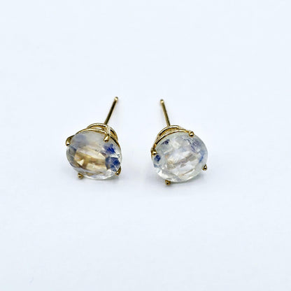 10K Gold Moonstone 7x7mm Stud Earrings, 10K Yellow Gold Genuine Moonstone Stud Earrings, Gift For Her, Big Stone Earrings