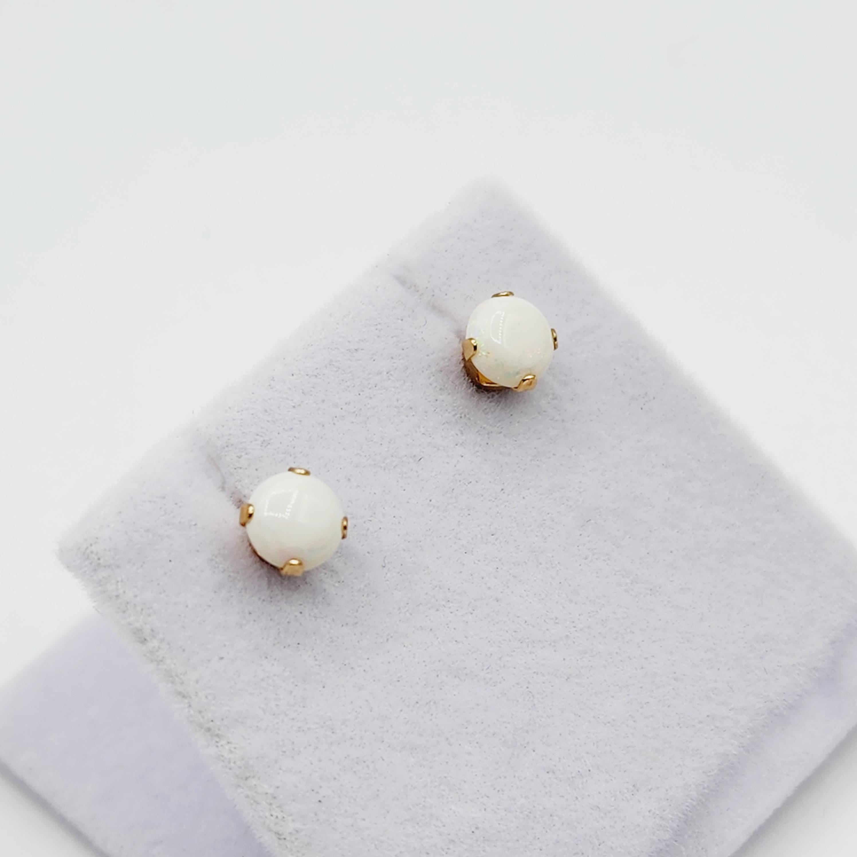 14K Yellow Gold Opal Stud Earrings, October Birthstone 5x5mm