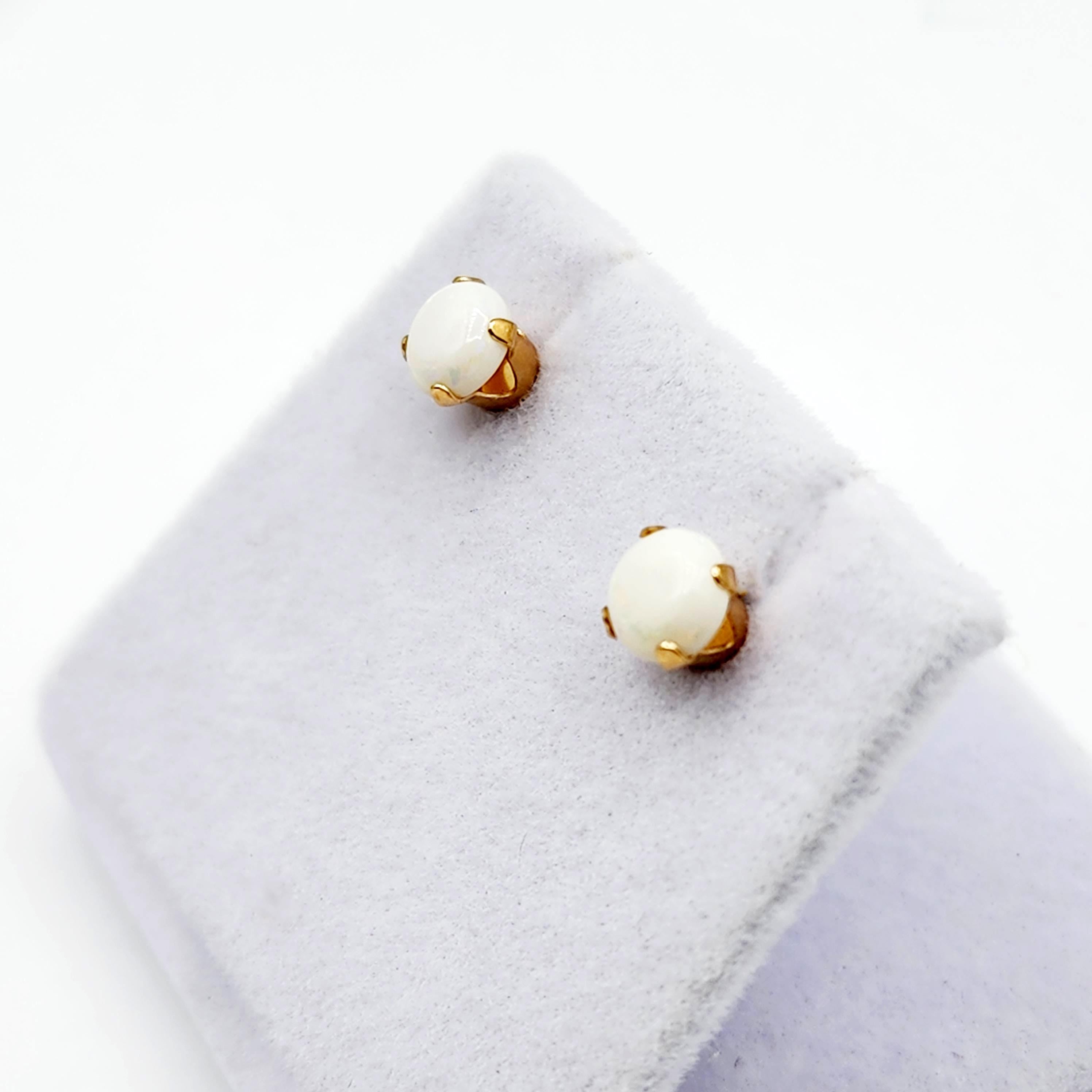 Gold Opal Stud Earrings, 10K Yellow Gold Opal 5x5mm Stud Earrings, October Birthstone, Opal Earrings,  Handmade Earrings