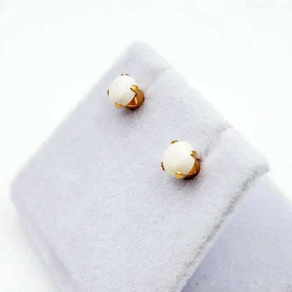 Gold Opal Stud Earrings, 10K Yellow Gold Opal 5x5mm Stud Earrings, October Birthstone, Opal Earrings,  Handmade Earrings