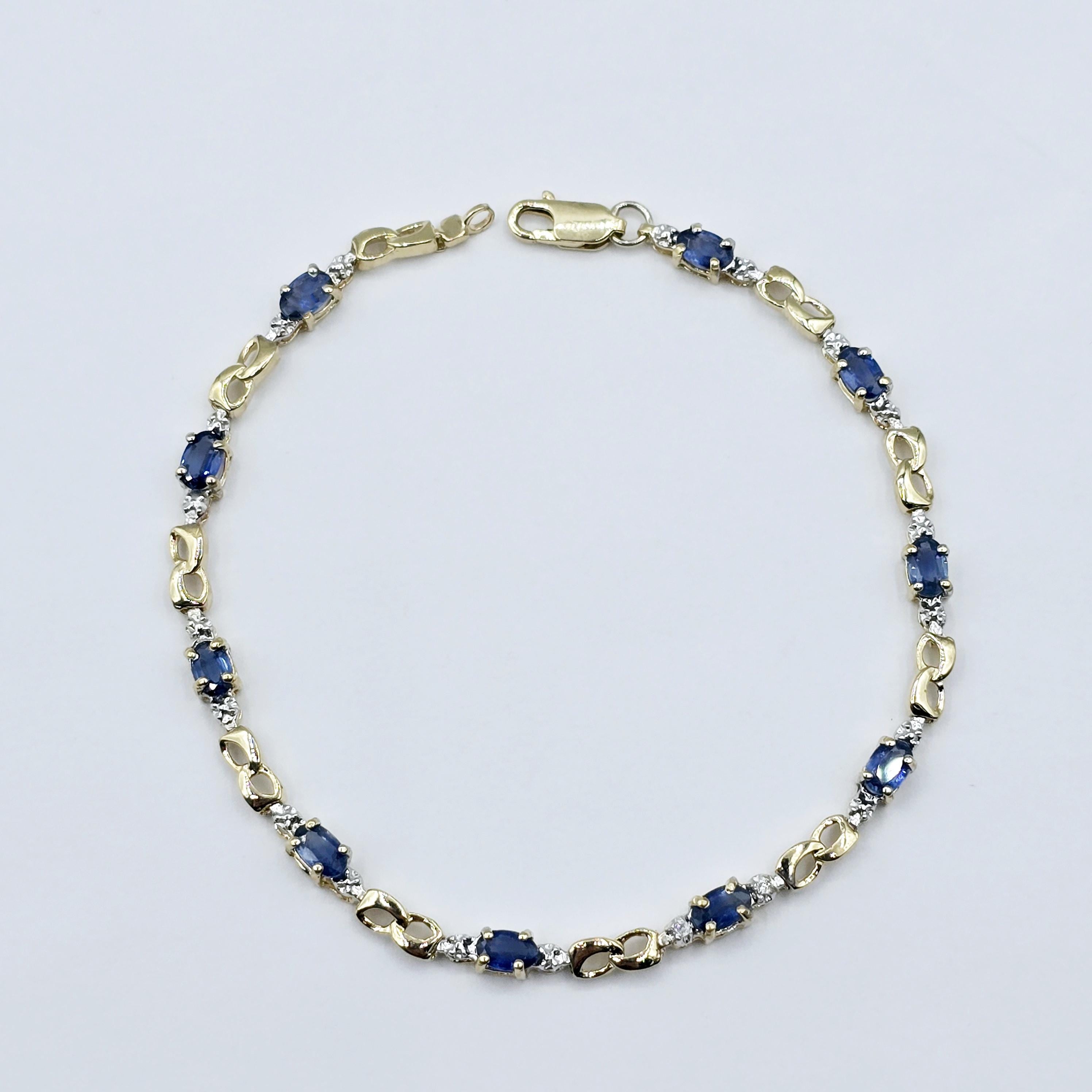Gold Blue Sapphire Bracelet, 10K Yellow Gold Genuine Gemstone Bracelet, Dainty Sapphire Jewelry, Elegant Versatile Design Bracelet for Women