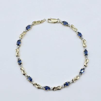 Gold Blue Sapphire Bracelet, 10K Yellow Gold Genuine Gemstone Bracelet, Dainty Sapphire Jewelry, Elegant Versatile Design Bracelet for Women