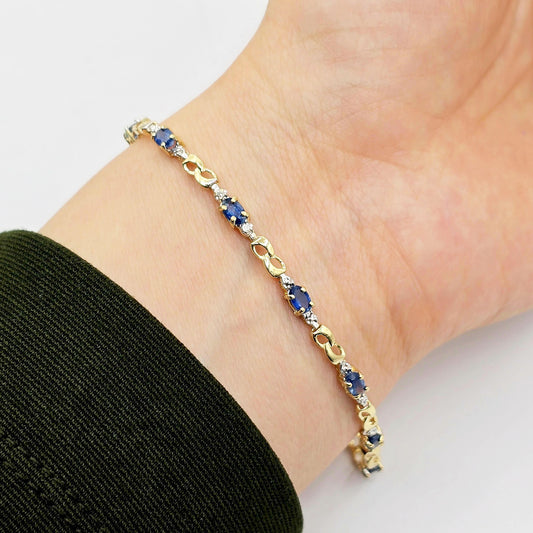 Gold Blue Sapphire Bracelet, 10K Yellow Gold Genuine Gemstone Bracelet, Dainty Sapphire Jewelry, Elegant Versatile Design Bracelet for Women