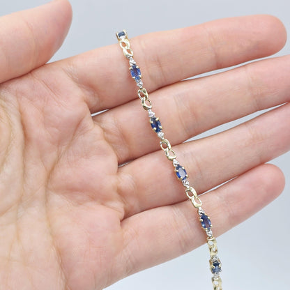 Gold Blue Sapphire Bracelet, 10K Yellow Gold Genuine Gemstone Bracelet, Dainty Sapphire Jewelry, Elegant Versatile Design Bracelet for Women