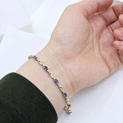 Gold Blue Sapphire Bracelet, 10K Yellow Gold Genuine Gemstone Bracelet, Dainty Sapphire Jewelry, Elegant Versatile Design Bracelet for Women