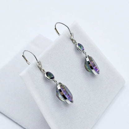 14K White Gold Mystic Quartz Lever Back Drop Earrings