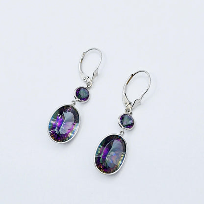 14K White Gold Mystic Quartz Lever Back Drop Earrings