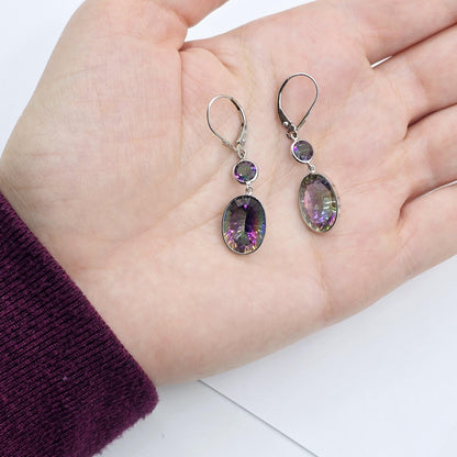14K White Gold Mystic Quartz Lever Back Drop Earrings