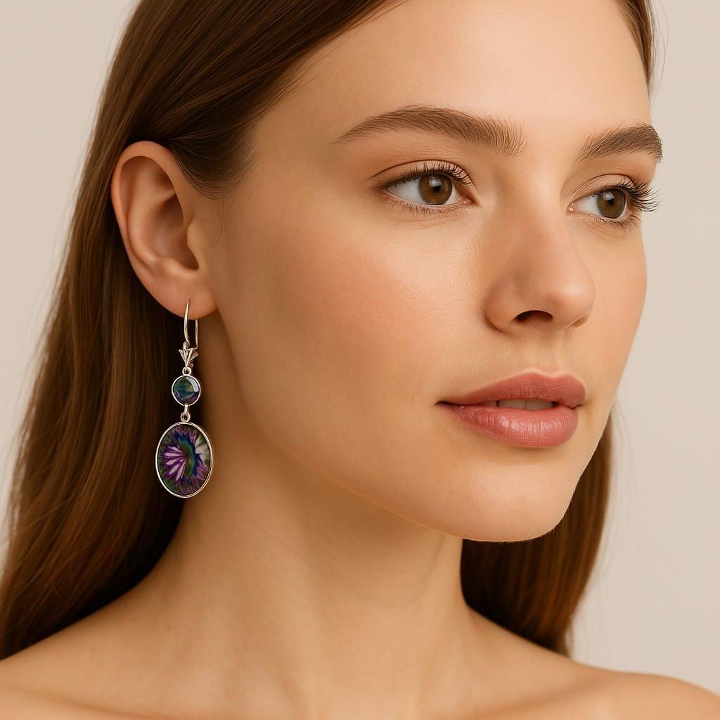 14K White Gold Mystic Quartz Lever Back Drop Earrings