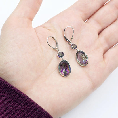 14K White Gold Mystic Quartz Lever Back Drop Earrings