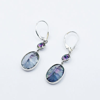 14K White Gold Mystic Quartz Lever Back Drop Earrings