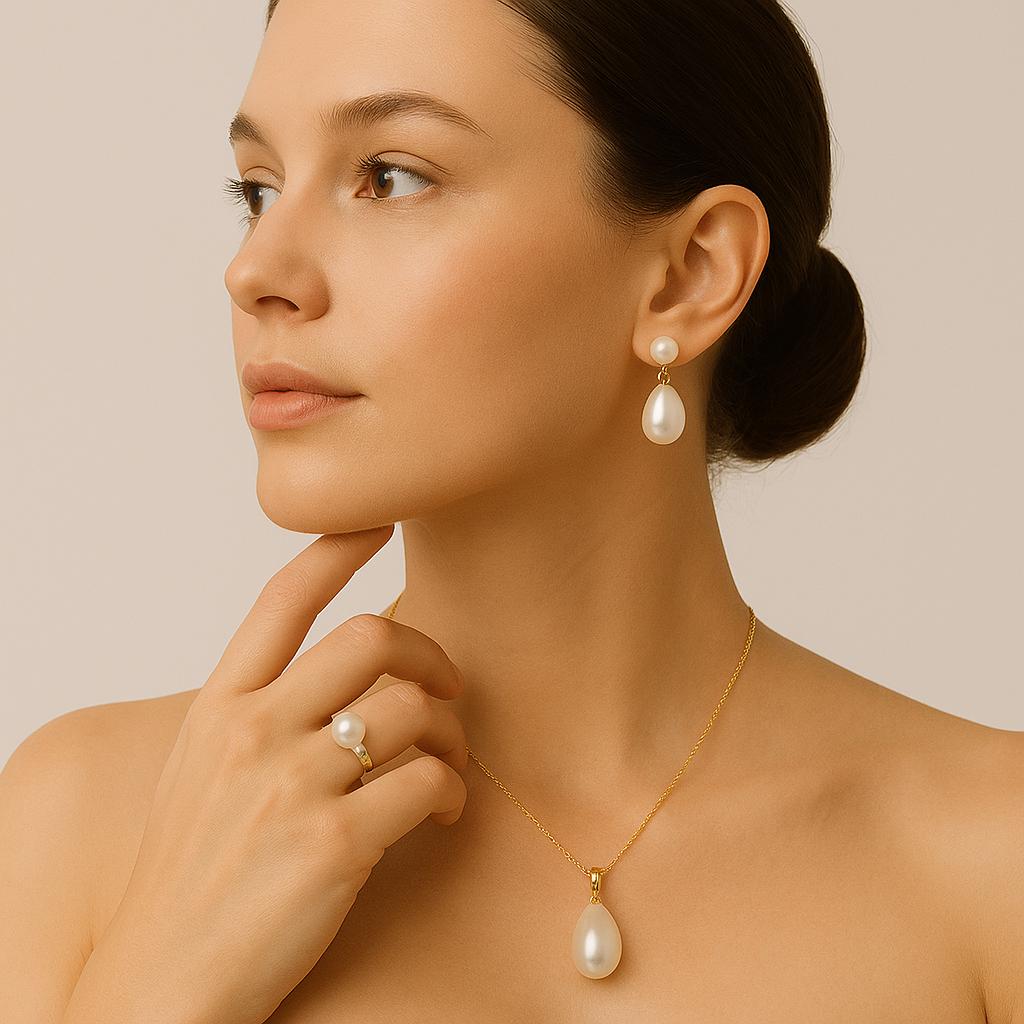 Gold Freshwater Pearl Drop Earrings, 14K Yellow Gold Studs, Bridesmaid Gift