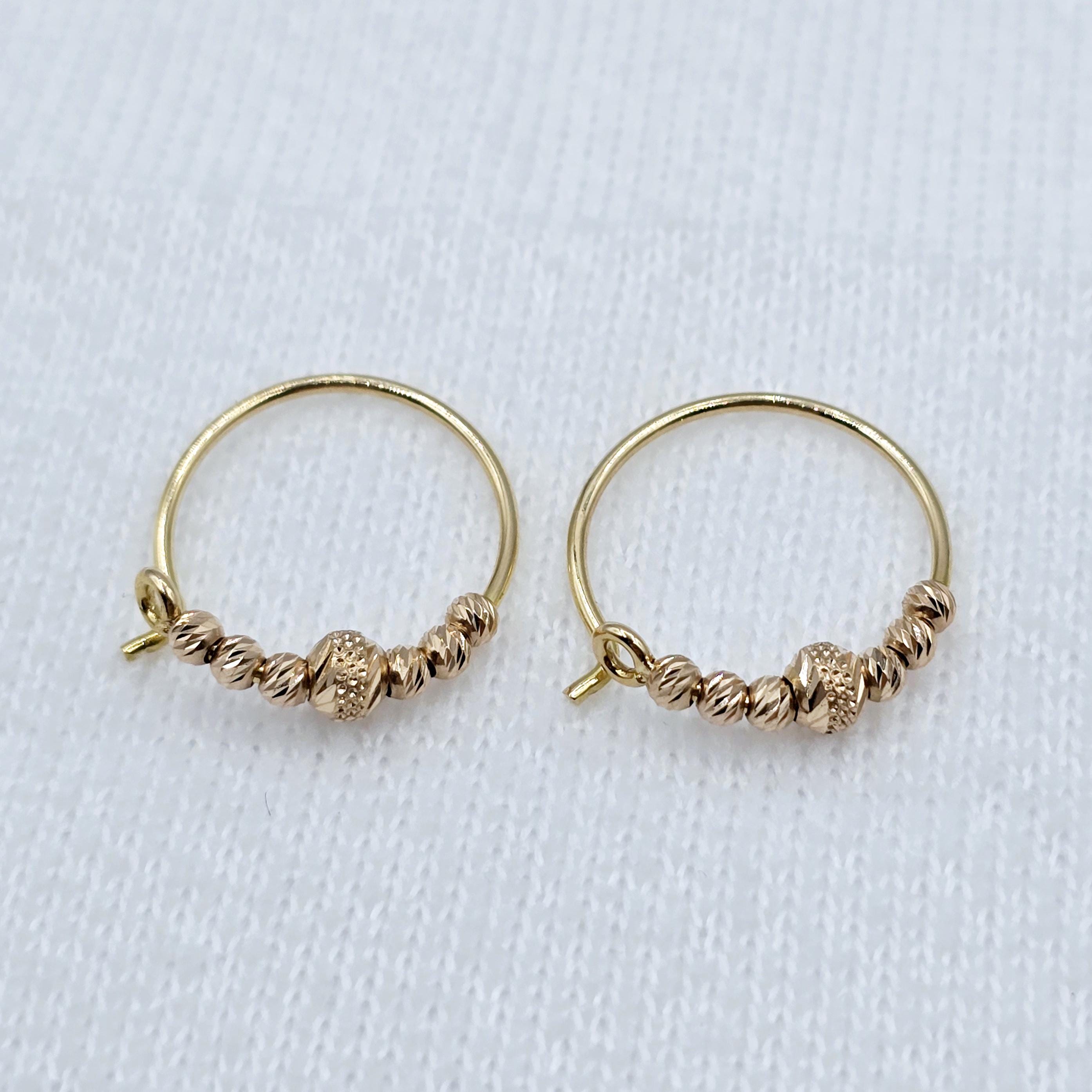 18K Yellow & Rose Gold Hoop Earrings, Dainty Beaded Hoops, 18mm