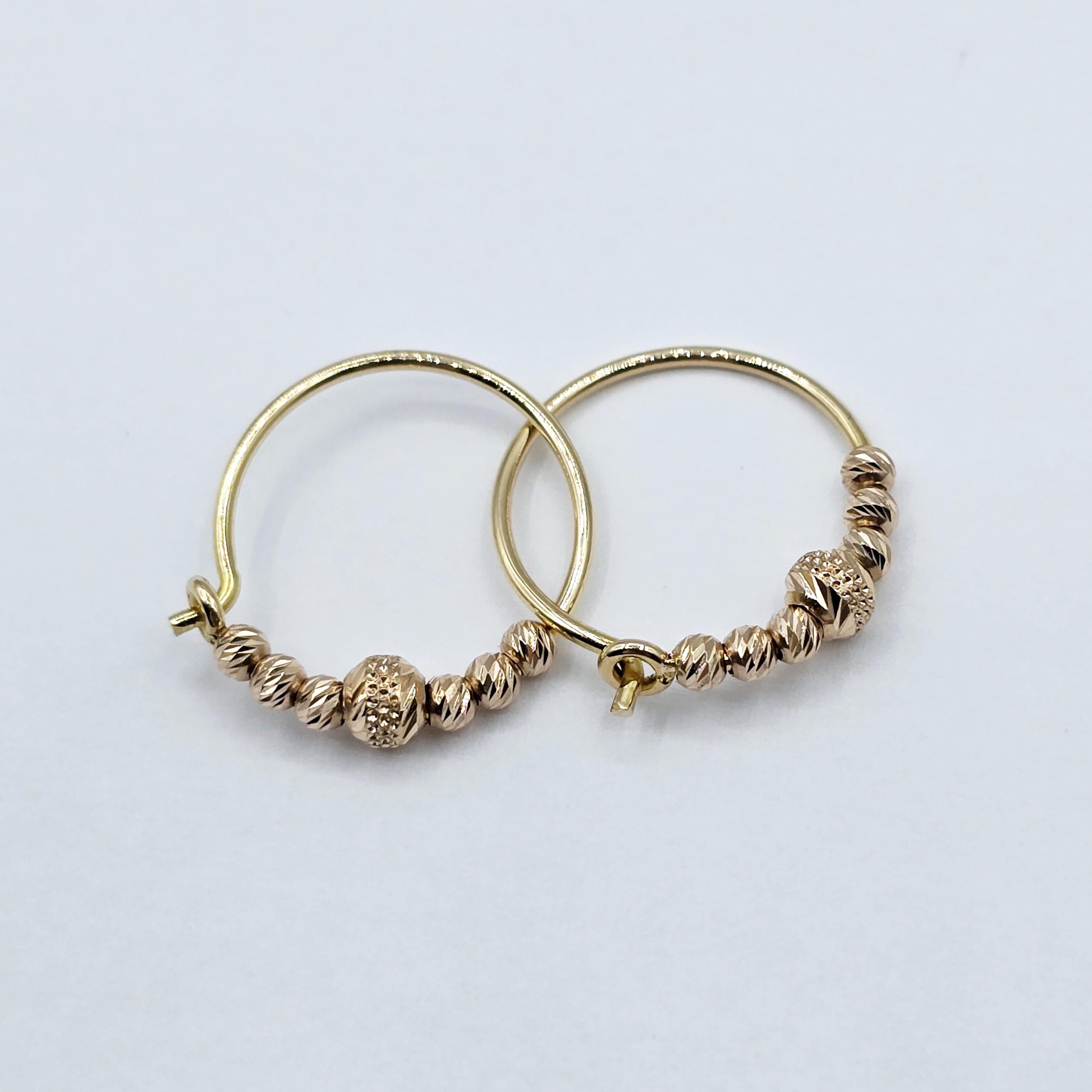 18K Yellow & Rose Gold Hoop Earrings, Dainty Beaded Hoops, 18mm