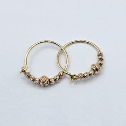 18K Yellow & Rose Gold Hoop Earrings, Dainty Beaded Hoops, 18mm