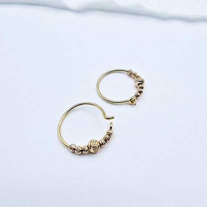 18K Yellow & Rose Gold Hoop Earrings, Dainty Beaded Hoops, 18mm
