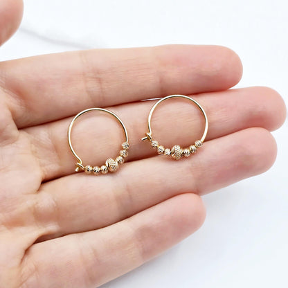 18K Yellow & Rose Gold Hoop Earrings, Dainty Beaded Hoops, 18mm