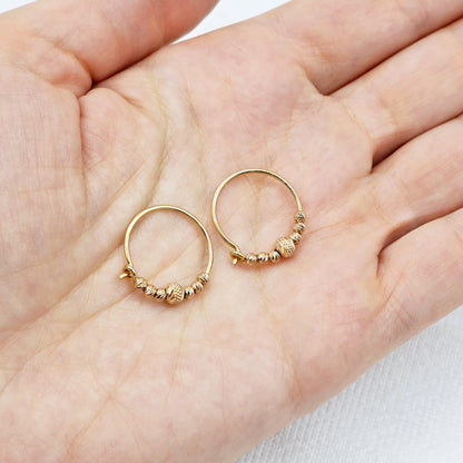18K Yellow & Rose Gold Hoop Earrings, Dainty Beaded Hoops, 18mm