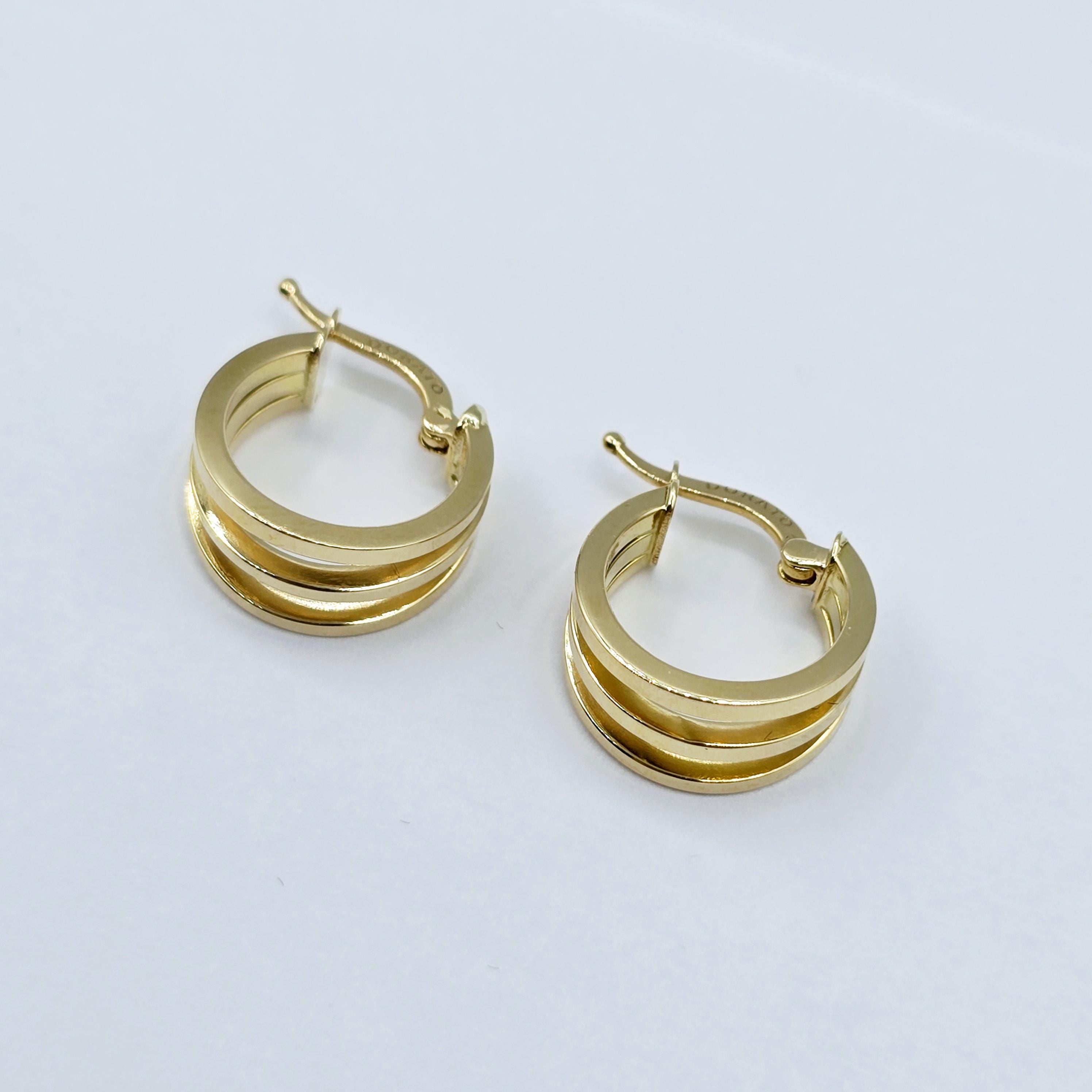 18K Gold Hoop Earrings, Triple Band, Minimalist Jewelry