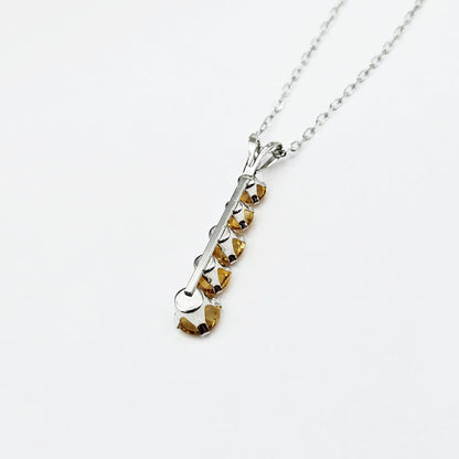 14K White Gold Citrine Pendant, Graduated Gemstone Necklace