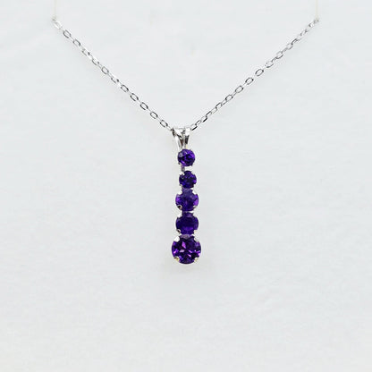 14K White Gold Amethyst Pendant Necklace Æ’?? Graduated 5-Stone Drop