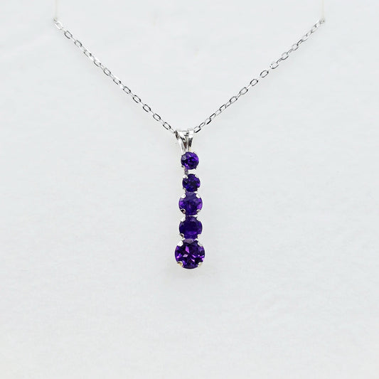 14K White Gold Amethyst Pendant Necklace Æ’?? Graduated 5-Stone Drop