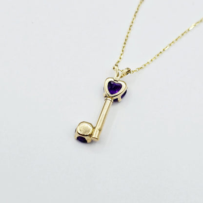 14K Yellow Gold Amethyst Heart Pendant Necklace, February Birthstone