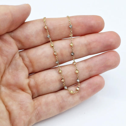 18K Yellow Gold Ball Bracelet, Tri-Color Bead Chain, Dainty Jewelry