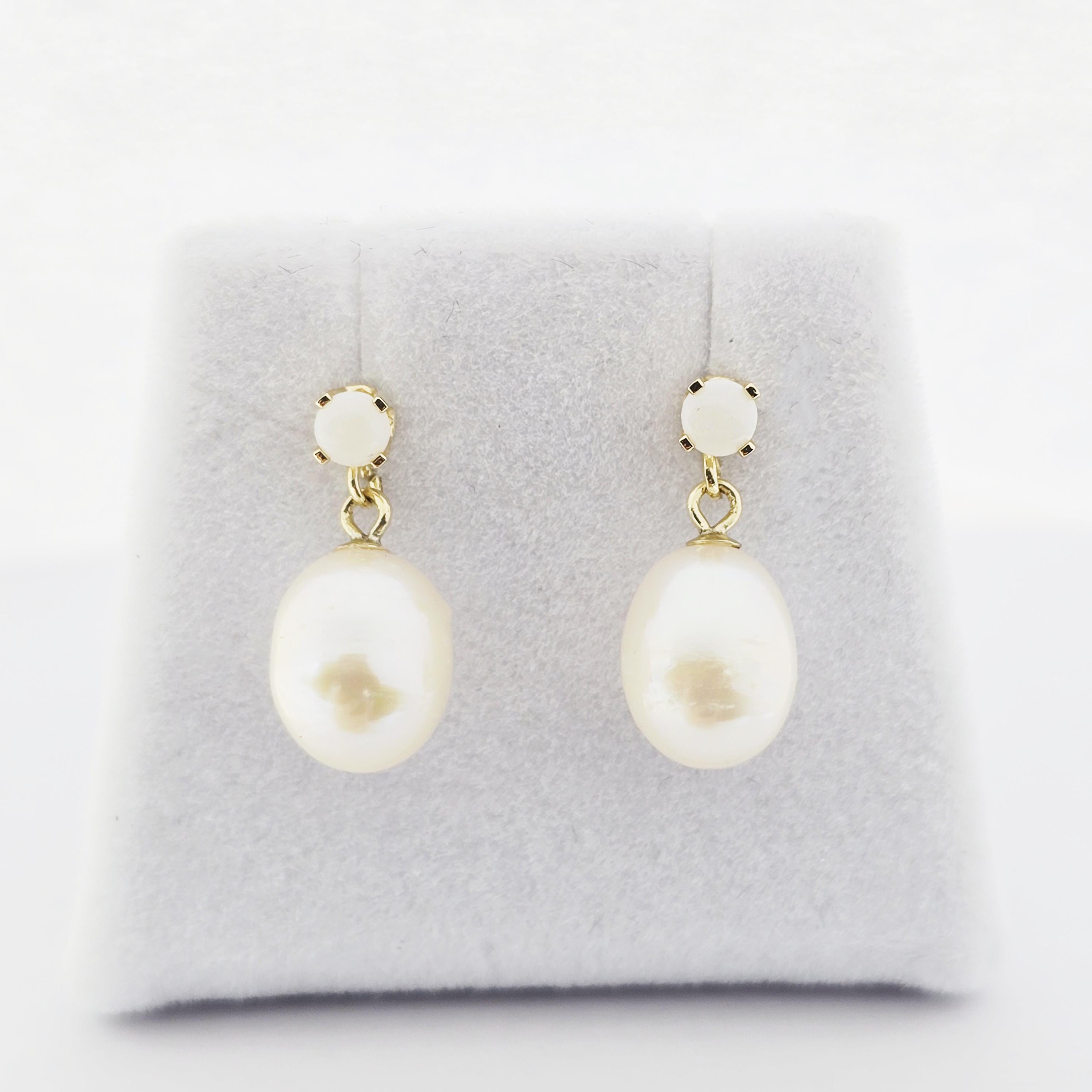 14K Gold Freshwater Pearl Drop Earrings with Genuine Gemstone