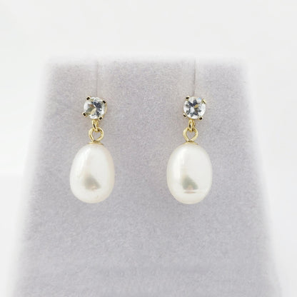 14K Gold Freshwater Pearl Drop Earrings with Genuine Gemstone