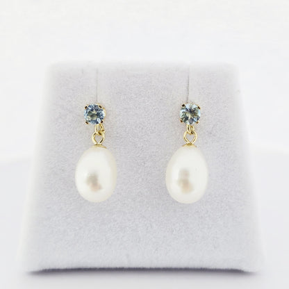 14K Gold Freshwater Pearl Drop Earrings with Genuine Gemstone